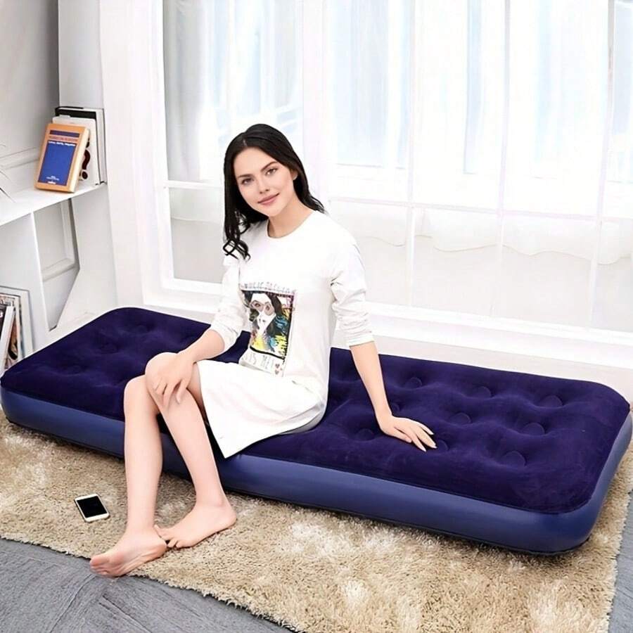 Camping Inflatable Mattress, Thick Textured PVC, Wear-Resistant Skin-Friendly, Breathable High Elasticity, Quick Inflation And Deflation, Foldable Waterproof, Suitable For Bedroom Guest Bed, Car Driving, Patio Garden Picnic Use