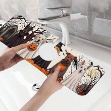 1pc Halloween Pumpkin Faucet Cover, Create Holiday Atmosphere, Bathroom Faucet Splash Guard, Waterproof Non-Slip Faucet Pad, Kitchen Countertop Accessory, Kitchen Dining Table Accessory, Sink, Moisture-Proof Absorbent Pad, Absorbent Drainage Pad, Multi-Functional Absorbent Non-Slip Pad - Multicolor - View 8