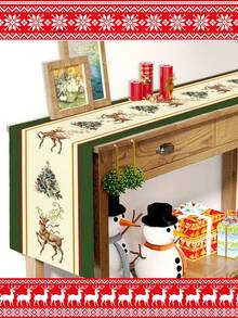 [Christmas Hot]1pc Christmas Table Runner, Christmas Tree Tablecloth, Reindeer, Christmas Fir Tree, Merry Christmas, Christmas Decoration Items, Christmas Gifts, Christmas Decorative Rectangular Tablecloth, Suitable For Home Decor, Living Room Decor, Multiple Size Options - Multicolor - View 6