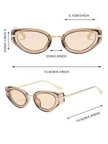 1 Pair Women's Cat Eye High-Quality Metal Frame Fashion Glasses - Transparent Tea - View 4