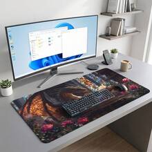 Dragon Reading In Library Pattern Extra Long Gaming Mouse Pad And Desk Mat Set, Non-Slip Durable Rubber Bottom, Smooth Surface, Suitable For Computer Laptop Office Home, Abstract Art Decor, Back To School Supplies - A - View 10