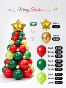 18 Inch Star-Shaped Gold Foil Balloon, 12/10/5 Inch Deep Green/Red/Metallic Gold/Lime Green Balloon Christmas Tree Set, Suitable For Christmas, Birthday, Christmas Tree Theme, New Year's Eve, Bachelor Party Decoration - View 4