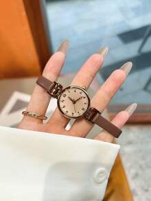 1 Vintage Ladies' Watch, High-Quality Student Style, Lightweight, Luxurious, Casual And Fashionable Small Dial Quartz Watch, Perfect For Holiday Gifts - Brown - View 4