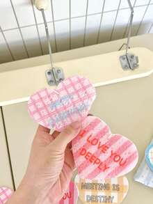 1pc Cute Dopamine Heart-Shaped Cellulose Dish Sponge, Plaid Print Wood Pulp Kitchen Sponge, Absorbent Compressed Cleaning Sponge For Dishwashing - Love - View 6