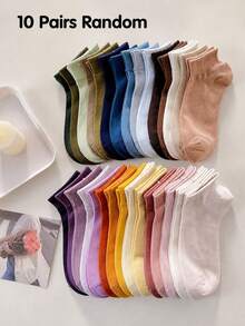 1/10/15/20 Pairs Women's Socks, Candy Color, Soft And Comfortable, Casual Versatile, Back To School Student Boat Socks - Suitable For Daily Wear, Random Mixed Color Solid Ribbed Mid-Calf Socks, Suitable For Spring, Summer, Autumn, Winter All Seasons - Soft And Breathable, Fashionable, Suitable For Hiking, Halloween And Christmas Occasions, Ideal Christmas Gift. - Multicolor - View 15
