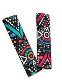 1/2pcs Black Background Geometric Pattern Random Print Car Seat Belt Shoulder Pads Bohemian Style - A - View 11