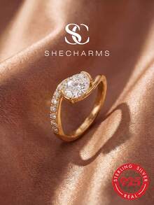 1pc 925 Sterling Silver Twisted Oval Ring, Women's Wedding Ring, Promise Ring, Eternity Ring, Exquisite Jewelry Gift - Twisted Arm Semi-set Oval Ring - View 3