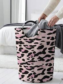 1PC Leopard-Print Fabric Laundry Basket, Foldable Multi-Purpose Storage Bin With Handles, Dirty Clothes Hamper For Garments, Socks, Jewelry & Toys, Collapsible Utility Crate, Bedroom Bathroom Organizer, Space Saving Decorative Solution - Multicolor - View 4