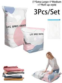 Pump-Free 3D Vacuum Storage Bag, 80% Compression Rate, Extra Large Capacity, 3D Roll-Up Vacuum Sealed Bag, Upgraded Large Capacity Compression Storage Bag, Suitable For Bedding, Clothing, Blankets, Giant Bedding, Travel Storage Cubes - Multicolor - View 19