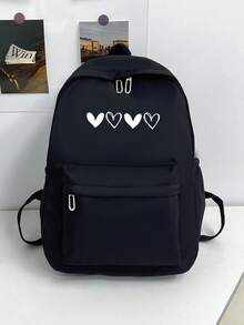 Mochila de estudiante de gran capacidad, unicolor simple y versátil, mochila escolar para volver a la escuela - Negro - Ver 1