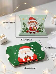 6PCS/12PCS Kotak Hadiah Berbentuk Bantal Kartun Natal, Kotak Kertas Bergambar Santa, Nutcracker, dan Elf untuk Permen, Kue, dan Camilan, Kemasan Suvenir Pesta Natal - View 4