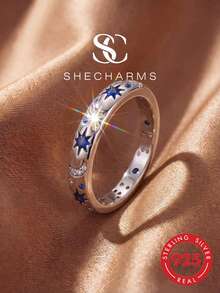 1pc Romantic Starry Sky Ring Women's Jewelry S925 Sterling Silver White Gold Plated Delicate Accessory Daily Wear Gift - Style 1 - View 3
