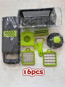 16-In-1 Multifunctional Vegetable Chopper With Handle, Includes Grater And Dicer, Suitable For Fruits, Onions, Carrots, Potatoes, Etc., With Storage Box, Perfect Christmas Gift, Kitchen Supplies, Kitchen Accessories, Grater - Grey - View 14