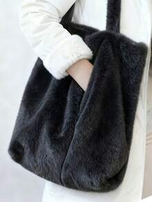 BAILEE Simple And Stylish, Solid-Colored Faux Fur Shoulder Bag With A Large Central Pocket For Easy Access. Perfect For Outfits And As A Gift. - Multicolor - View 3