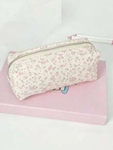 Pink Floral Pencil Case, Minimalist Large Capacity Student Stationery Bag, Office Stationery Bag, Makeup Tool Storage Bag, High Quality Large Capacity Pencil Case Storage Bag, Desktop Supplies, Back To School Essential Desktop Storage Box - Multicolor - View 15