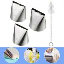 Extra Large 3Pcs Piping Tips Set, Stainless Steel Icing Nozzles Kit, Cake Cupcake Decorating Tool With Brush - Silver - View 1