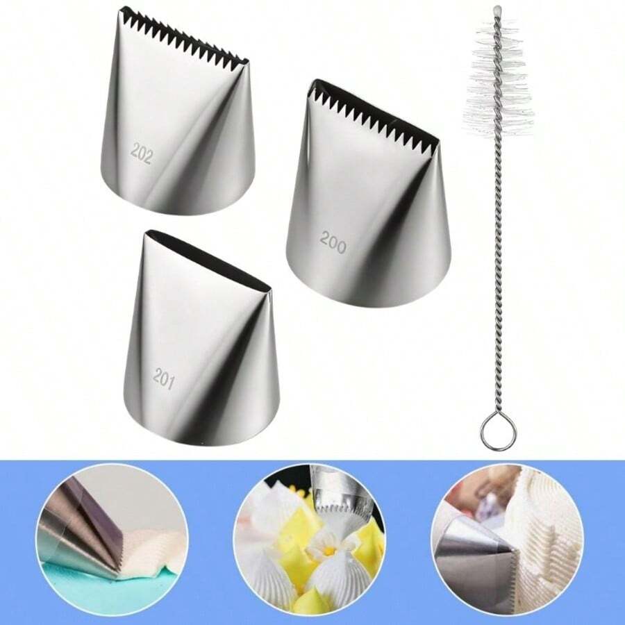 Extra Large 3Pcs Piping Tips Set, Stainless Steel Icing Nozzles Kit, Cake Cupcake Decorating Tool With Brush - Silver - View 1