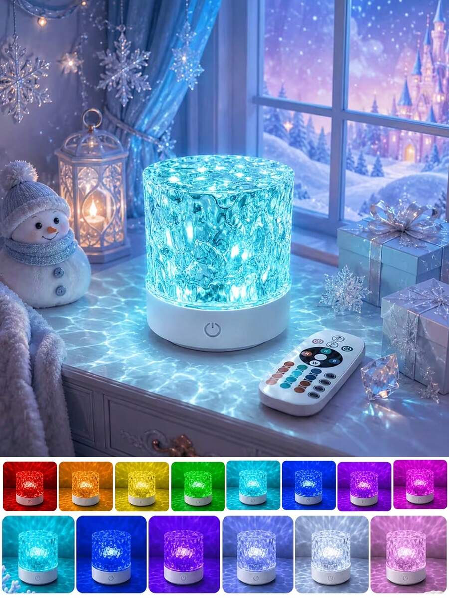 1pc RGB Water Ripple Projection Night Light, 16 Color Water Ripple LED Atmosphere Lamp With Remote Control, USB Dimmable Desk Lamp, Suitable For Bedroom Home Decor, Gift - One Size Fits All - View 1