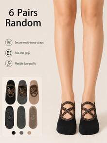 3/6 Pairs Women's Leopard Print Pilates Yoga Grip Socks, Non-Slip Cross-Strap - Multicolor - View 11