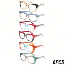6pcs Fashion Large Frame Reading Glasses Set, Leopard/Contrast/Patchwork/Classic Solid Color Unique Color Reading Glasses, Comfortable Spring Temple, Daily/Work/Party/Holiday Gift, Multi-Scenario Essential Women's Reading Glasses Large Combo Pack - Multicolor 1 - View 12