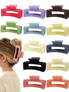 12pcs Multi-Color Y2K Square Hair Claws, Gift For Cute Girls, Hair Accessories, Kids - Multicolor - View 3
