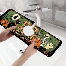 1pc Halloween Faucet Mat, Create Holiday Atmosphere, Bathroom Faucet Splash Guard, Waterproof Non-Slip Faucet Mat, Kitchen Countertop Accessory, Kitchen Dining Table Accessory, Sink, Moisture-Proof Absorbent Mat, Water-Absorbing Drainage Mat, Multi-Functional Absorbent Non-Slip Mat - Multicolor - View 6