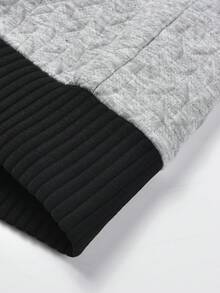 Men's Spring/Autumn Textured Jacquard Long Sleeve Sweatshirt With Colorblock Baseball Collar Casual Versatile Sweatshirt - Grey - View 8