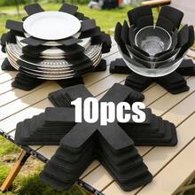 10pcs Anti-Slip Bowl & Plate Protective Pads With Stackable Kitchen Storage Rack, Black Felt Box With Bowl & Plate Divider Pads, Space-Saving Bowl & Plate & Pot Storage Rack Protective Pads - 3 Sizes Suitable For Countertop Storage & Organization - Multicolor - View 3