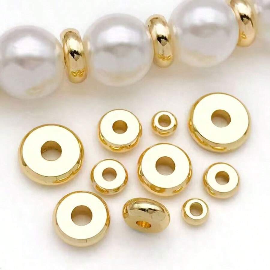 20pcs Real Copper Plated Brass Flat Spacer Beads, Large Hole Loose Beads, Jewelry Making Accessories For Bracelets And Necklaces - Spacer Beads - View 1