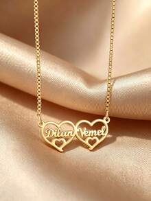 [ZzAi Custom] 2 Names Necklace For Women Stone Zirconia Heart Stainless Steel Jewelry Choker Chain Personalized Birthday Gift - Double Heart Style - View 13