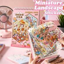 49 Sheets/Book Sticker Book, Including 29 Material Stickers And 20 Scene Cards. Sunny Town Landscape Miniature Scenes Can Be Used For Model Scenes And Mini Houses, Suitable As Birthday Or New Year Gifts, Christmas Holiday Gifts - B - View 2