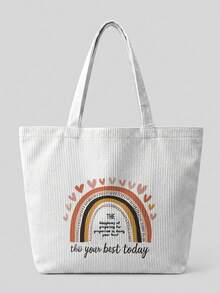 1Pc Chemical Elements All‑Over Print Corduroy Large Capacity Open Top Tote Bag, Holds Books Daily Essentials For Student School Shopping Daily Travel - Multicolor - View 10
