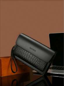 New Crocodile Embossed Men's Clutch Bag, Password Lock Anti-Theft Handbag, Multi-Card Slot Large Capacity Business Casual Versatile PU Leather Clutch, Father's Day Gift - Black - View 2