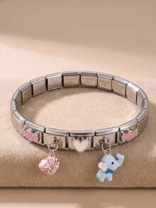 1pc Y2K Retro Sweet Style Stainless Steel Italian Modular Elephant Candy Pendant Bracelet, Non-Fading, Hypoallergenic, Easy To Wear, Suitable For Women's Daily Commute, Party, Autumn/Winter, Back To School, Graduation Season, Girly Gift - Silver - View 2