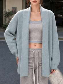 Women's Winter Casual Minimalist Elegant Premium Knit Cardigan Sweater Jacket - Blue - View 4