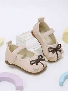1 Pair Girls' Pink Bow & Heart Decor Shoes, Suitable For All-Season Outings And Shopping - Baby Pink - View 5