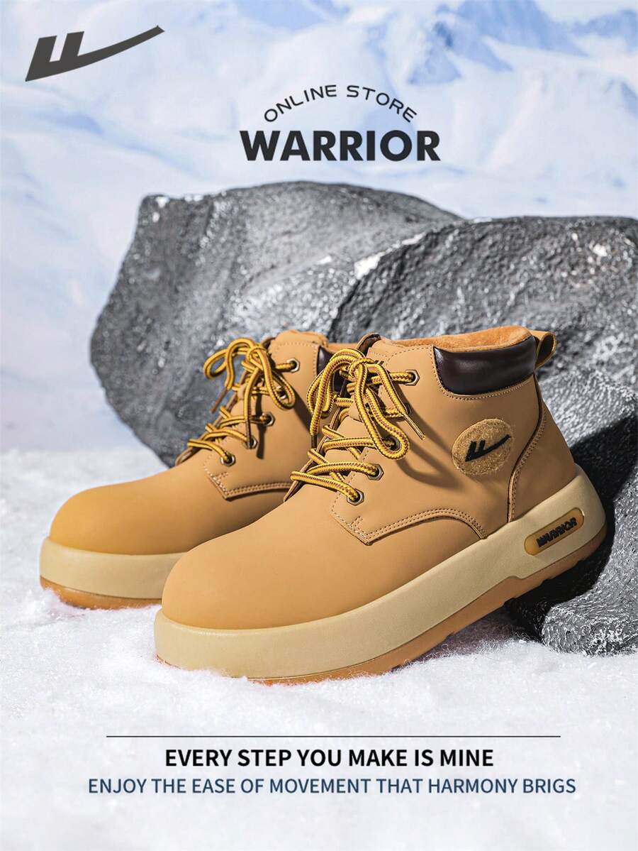 Warrior Fashionable Thick Soled Height Increasing Spring And Autumn Hiking Shoes For Small Stature Boots Ladies Ankle Boot Fleece-Lined Sneakers - Camel - View 1