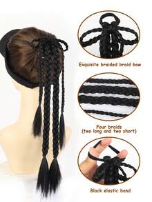 Synthetic Braided Ponytail Hair Extension With Bow Hair Tie, Double Braid Hairpiece For Women, Y2K Party Cosplay Hairstyle - Multicolor - View 5