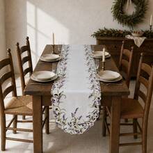 1pc Lavender Pattern Embroidered Lace Table Runner, Elegant Country Style Table Runner, Suitable For Kitchen, Dining Room, Cafe, B&B Tabletop Decor, Holiday, Wedding Decor & Party Gift, Placemat, Table Runner Multiple Size Options - White - View 3