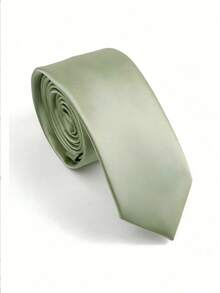 1pc Men's Sage Green Tie, Satin Soft Slim Fit Style, Suitable For Weddings, Parties And Other Occasions - Green - View 2