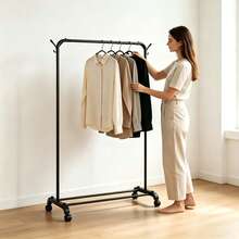 Perchero para Ropa de Doble Barra con Estante Inferior, Organizador de Ropa para Dormitorio y Vestidor, Estructura Amplia para Colgar Camisas, Vestidos, Pantalones y Chaquetas, Espacio Adicional para Zapatos, Cajas y Accesorios, Diseño Funcional para Mantener tu Hogar Ordenado - Multicolor-Tendedero de barra única - Ver 12