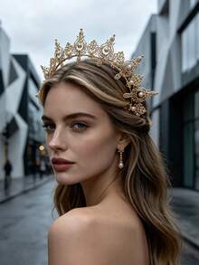 1pc Gold Women's Headband Decorative Accessory, Pure Crown, Party Event Costume Headpiece,Vintage Costume,Halloween - Gold - View 5