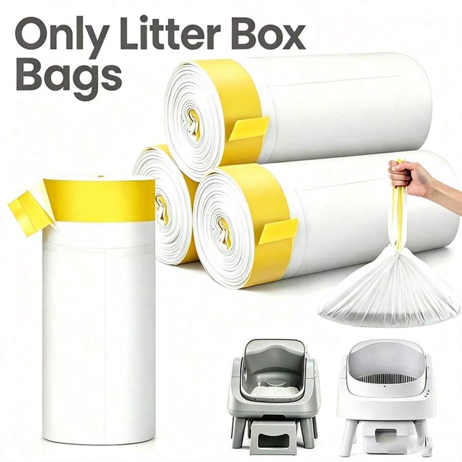 Cat Litter Box Waste Bin Trash Bags, Dedicated For Smart Cat Litter Box - Thickened Durable, Super Strong Load-Bearing, Drawstring Design, Simple And Convenient, Smart Cat Litter Box Trash Bags, Cat Litter Box Liners - White - View 1