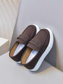 Children's Slip-On Loafers With Buckle Decor, Soft Sole Anti-Slip, Unisex Casual Shoes For Spring And Autumn - Brown - View 6