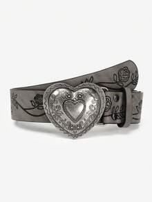 1pc Heart Buckle Western Style Belt, Embossed Faux Leather, Bohemian Style, Suitable For Girls' Jeans, Dresses, Daily And Holiday Outfits - Belt - View 12