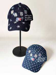 1pc Star, Polka Dot, Letter Embroidered Baseball Cap, Unisex Couple Style, Retro Soft Top Hat, Blogger Style Baseball Cap, Fashion Decorative Outfit Curved Brim Hat - Multicolor - View 3