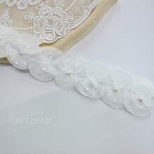 Bahan Bordir Aplikasi untuk Hiasan Rambut Buatan Tangan DIY Berbentuk Kipas Jala Halus dengan Hiasan Renda Mutiara, Bordir untuk Garis Leher dan Ujung Bawah. - Tipe A - View 2