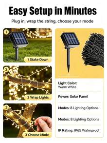 Solar Powered LED String Lights, IP65 Waterproof, 8 Lighting Modes, Auto On/Off, Suitable For Trees, Yard, Patio, Wedding, Christmas, Home Party Decoration Outdoor Hanging Lights - Multicolor - View 7