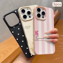 3pcs Polka Dot Print Leather Texture TPU Shockproof Full Coverage Protective Phone Case Compatible With Apple 11/12/13/14/15/16/17 Pro Max - Multicolor - View 5