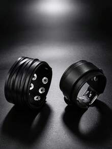 2pcs Black Motorcycle Style Fashion Punk Bracelets, Suitable For Men's Daily Riding, Outdoor Fashion Wear, Exquisite Bracelet Set For Men - Black - View 7